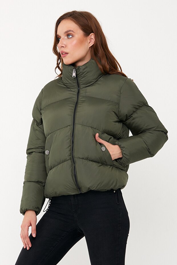 Kadın Haki Oversize Şişme Mont - 7