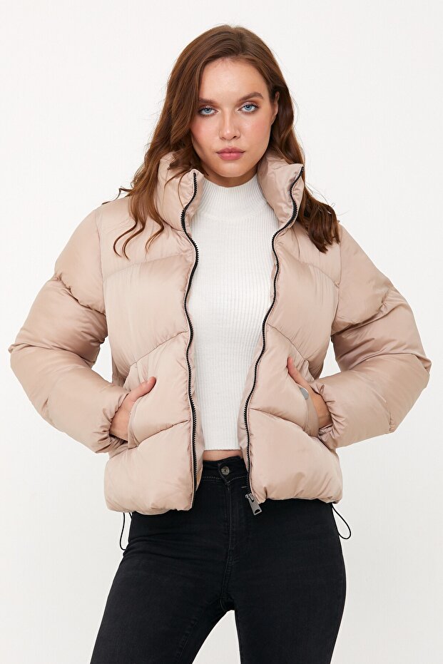 Kadın Bej Oversize Şişme Mont - 2