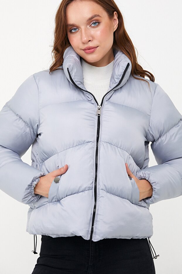 Kadın Gri Oversize Şişme Mont - 4