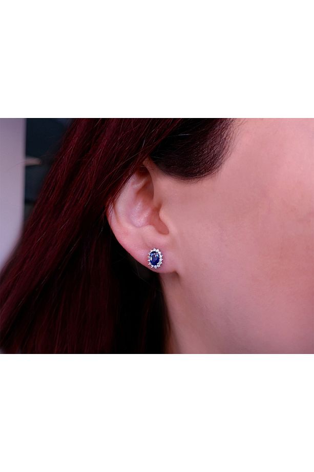 Pırlanta ve Oval Safir Taşlı Anturaj Küpe - 4