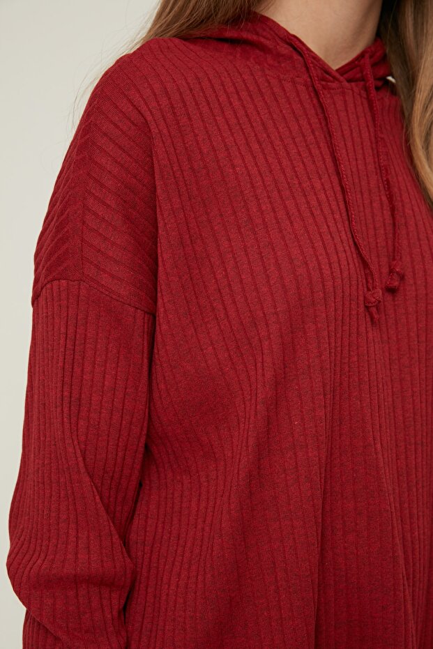 Bordo Fitilli Kapüşonlu Örme Pijama Takımı THMAW22AU0334 - 3