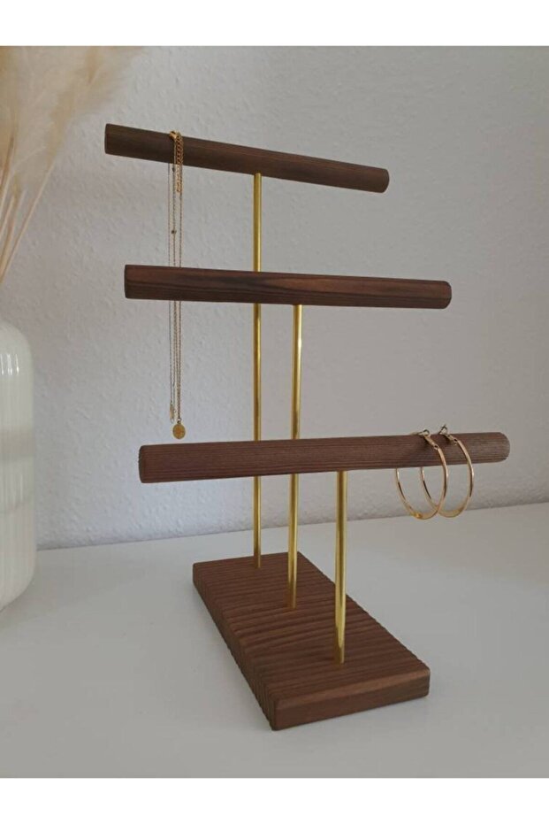 Wooden Gold Plated Steel Jewelry Stand Organizer