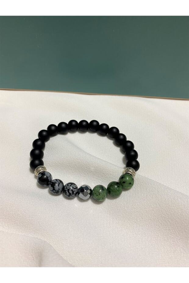 Anyolite, Terahertz, Snowflake Obsidian, Obsidian - Daidalus Model Natural Stone Bracelet