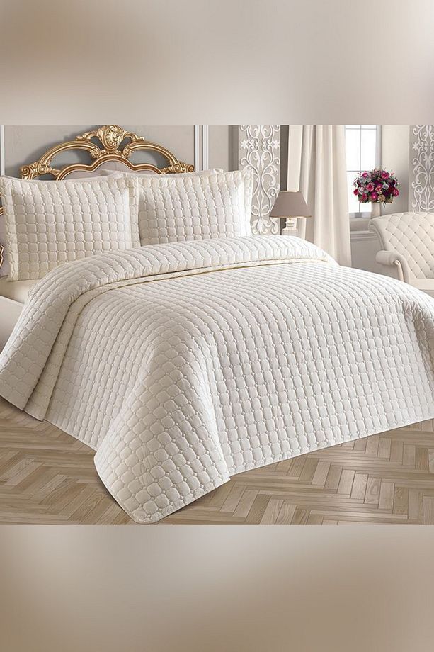 Textizli Estiva Kapitoneli Micro Saten 250x260 Çift Kişilik Yatak Örtüsü Seti - 2