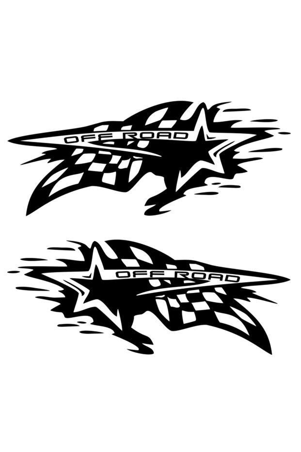 40x16cm Black - 2 Pieces Checkered Flag Star Off Road Car Sticker