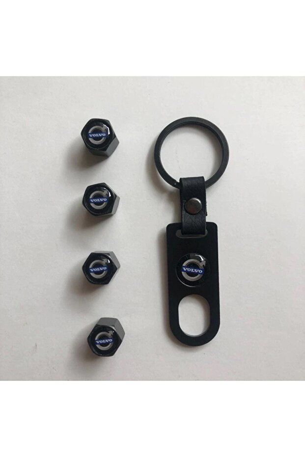 Plastic 4-Piece Valve Cover with Volvo Compatible Logo and 1 Keychain