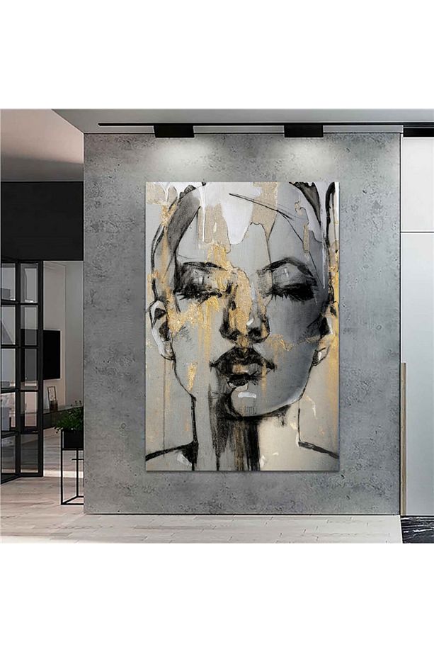 Extra Dev Boyut Dekoratif Karakalem Soyut Kadın Kanvas Tablo (100cm X 150cm) - 1