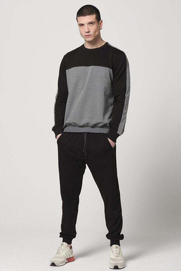 Erkek Detaylı Basic Eşofman Takımı Siyah - 1