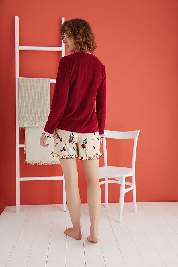 13331 Kadın Nakışlı Şort Takım - 2