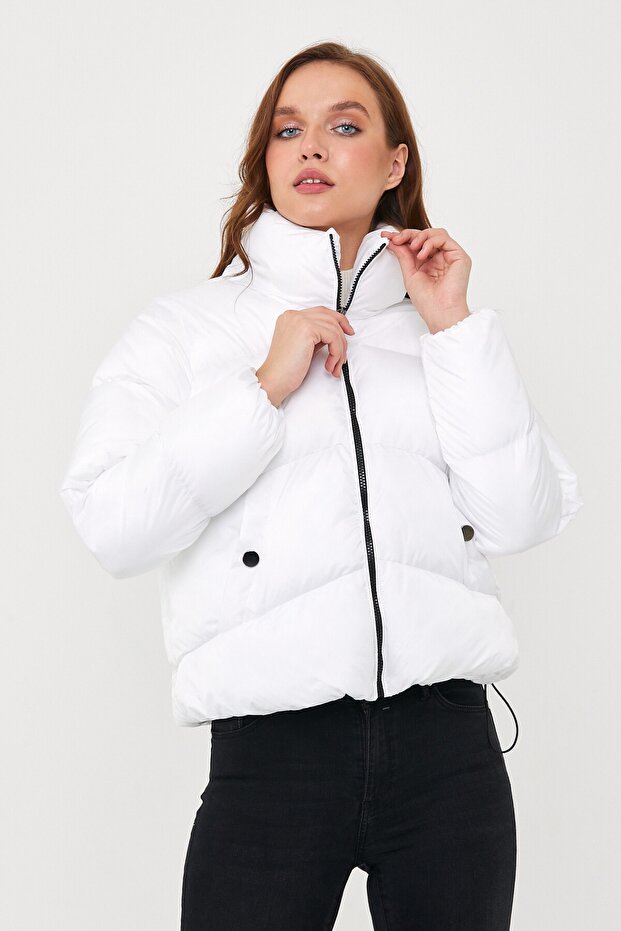 Kadın Beyaz Oversize Şişme Mont - 3