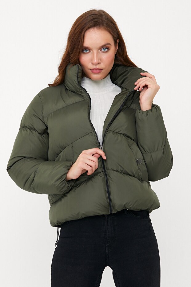 Kadın Haki Oversize Şişme Mont - 1