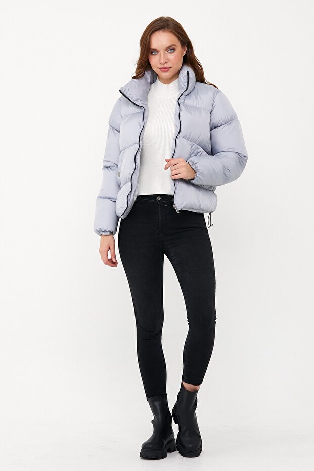 Kadın Gri Oversize Şişme Mont - 5