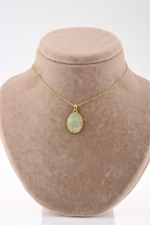 Certified Prehnite Natural Stone Pendant with Silver Chain Included