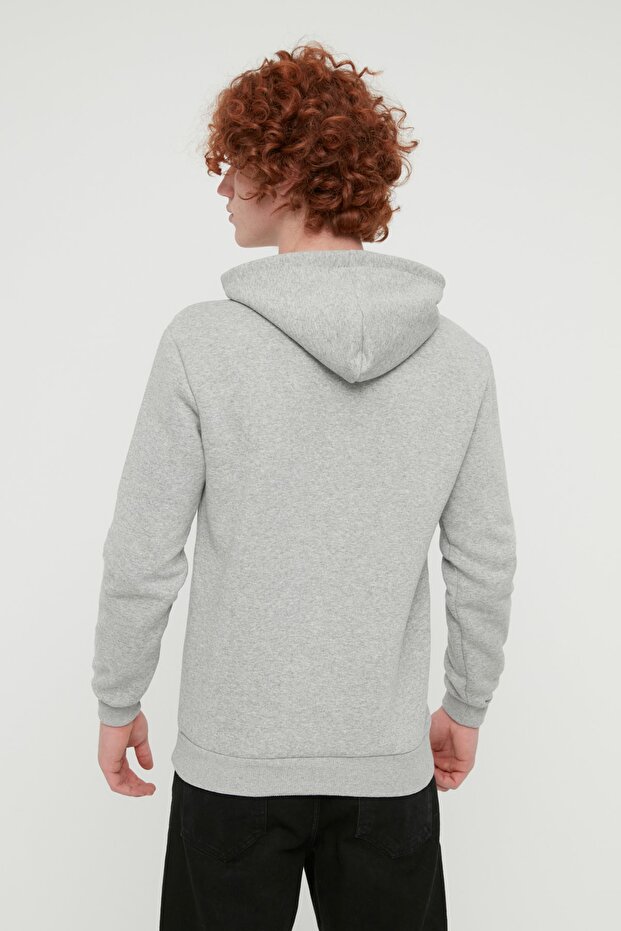 Gri Melanj Regular/Normal Kesim Kapüşonlu İçi Polar/Sıcak Tutan Sweatshirt TMNAW20SW0163 - 9
