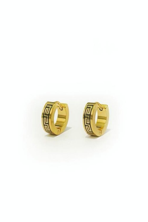 Women's Gold Line Detailed Surgical Steel Non-Tarnish Hoop Earrings