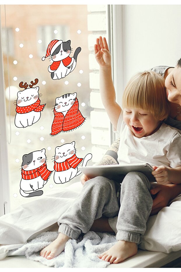 Christmas Cats Christmas New Year - Decoration Glass Wall Sticker