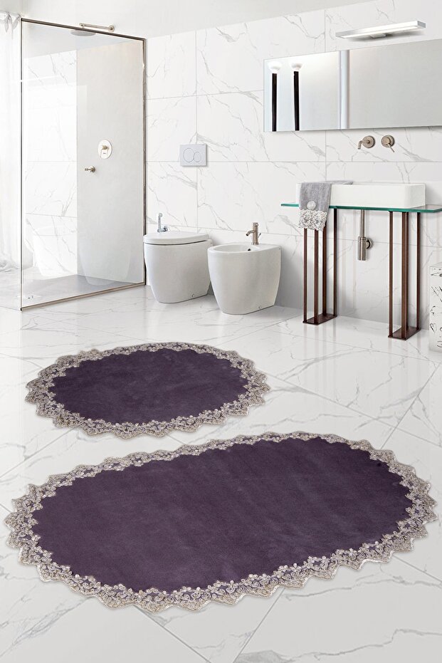 Venus Gray 2-Piece Lacy Bath Mat Set Dowry Toilet Set