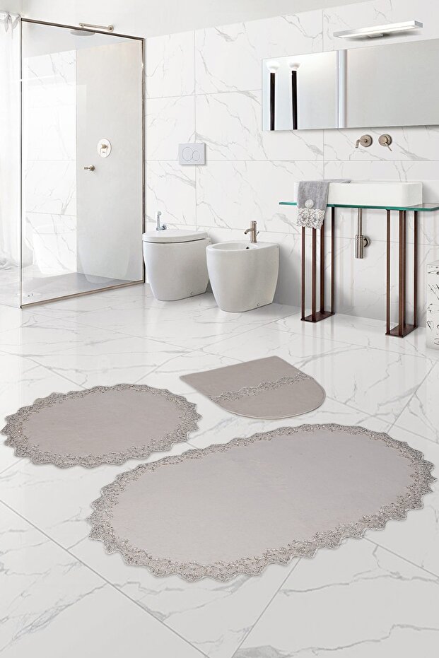 Venus Cream 3-Piece Lacy Bath Mat Set Dowry Toilet Set