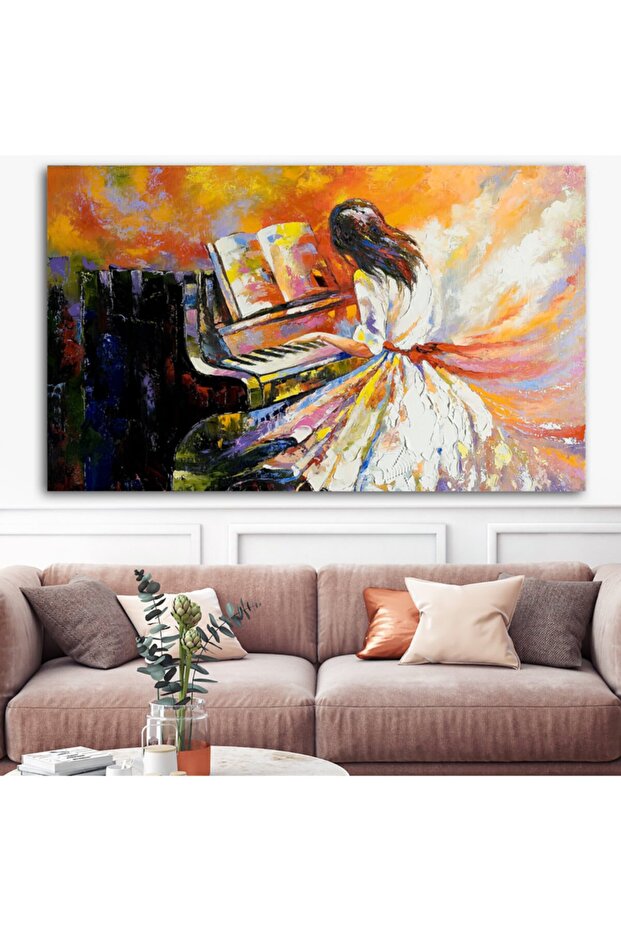 Extra Dev Boyut Piyano Çalan Kadın Tablo (100cm X 150cm) - 1