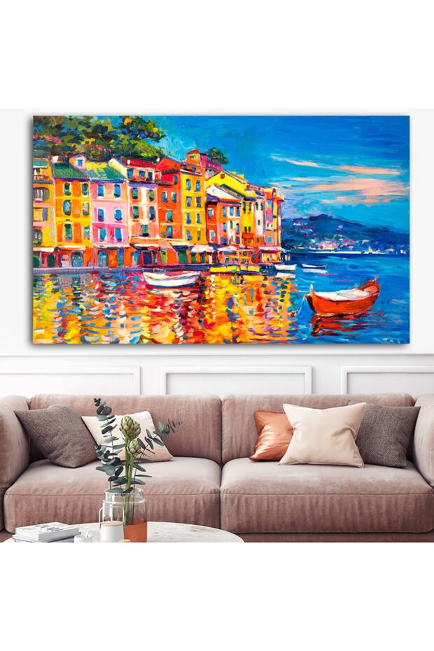Extra Dev Boyut Sahil Kasabası Kanvas Tablo (100cm X 150cm) - 1