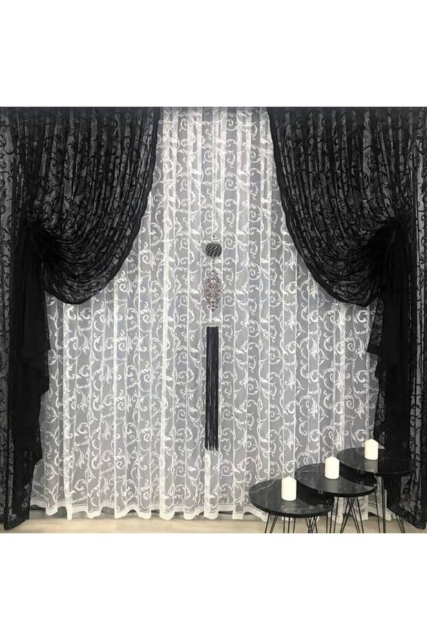 Black Background Curtain with 2 Wing Mechanism Tulle Background Curtain Black
