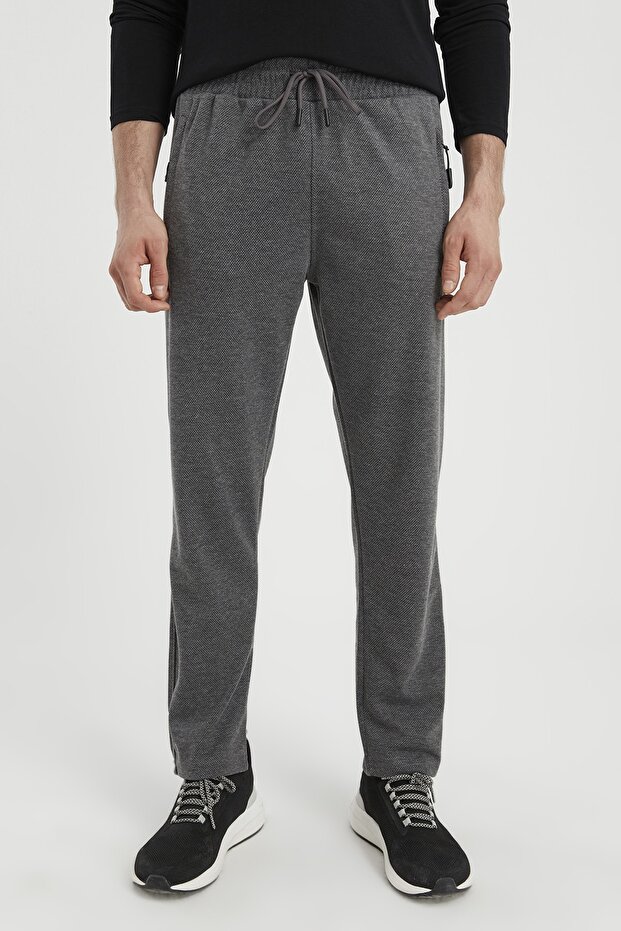 Men's Anthracite Large Size Sweatpants Straight Comfortable Fit with Zipper Pocket