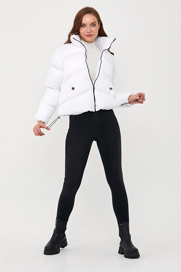 Kadın Beyaz Oversize Şişme Mont - 10