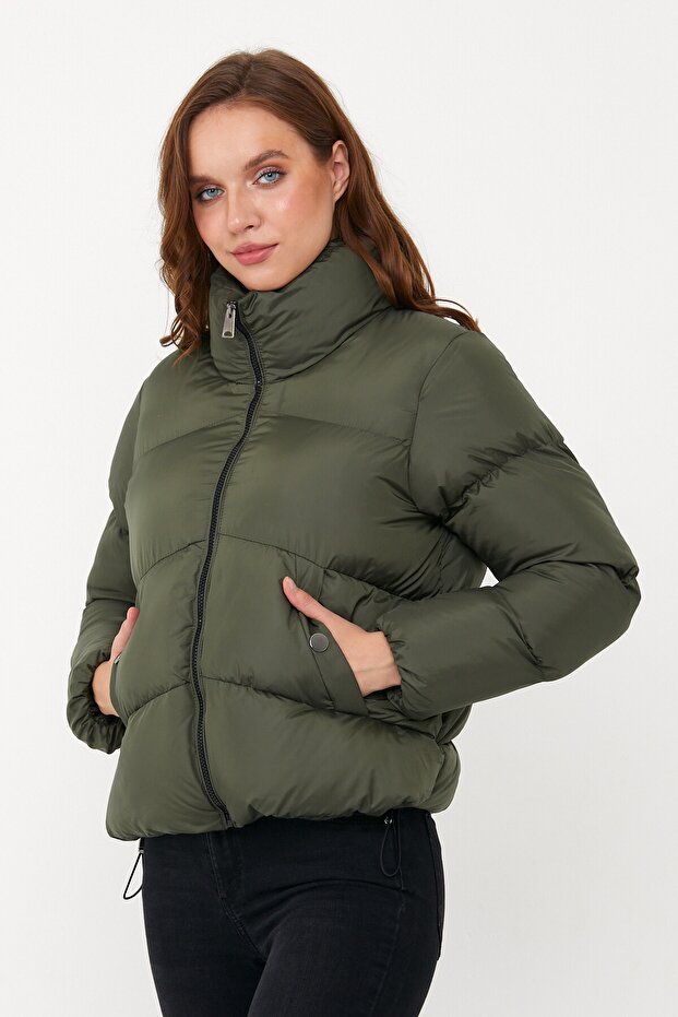 Kadın Haki Oversize Şişme Mont - 3