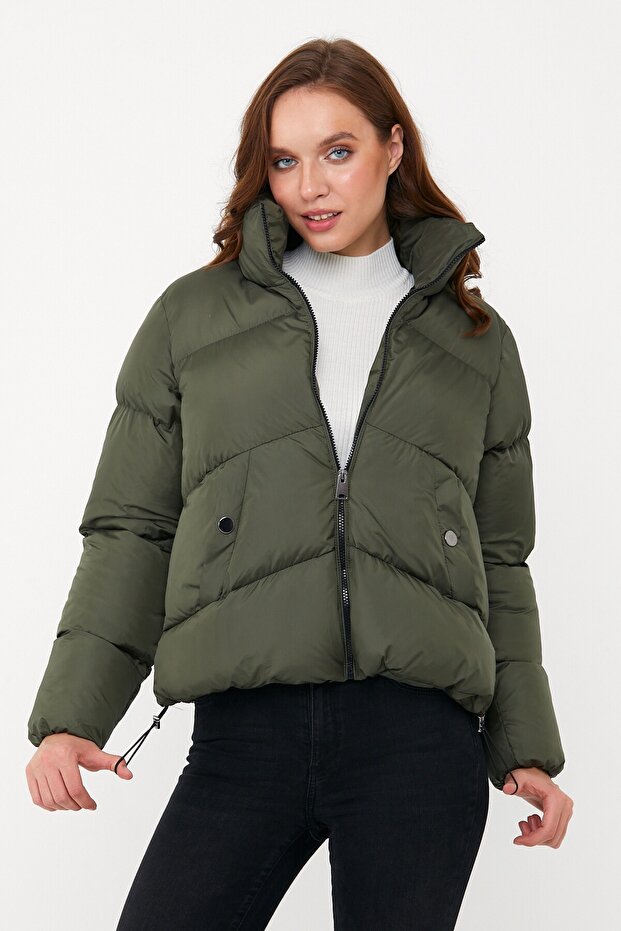 Kadın Haki Oversize Şişme Mont - 6