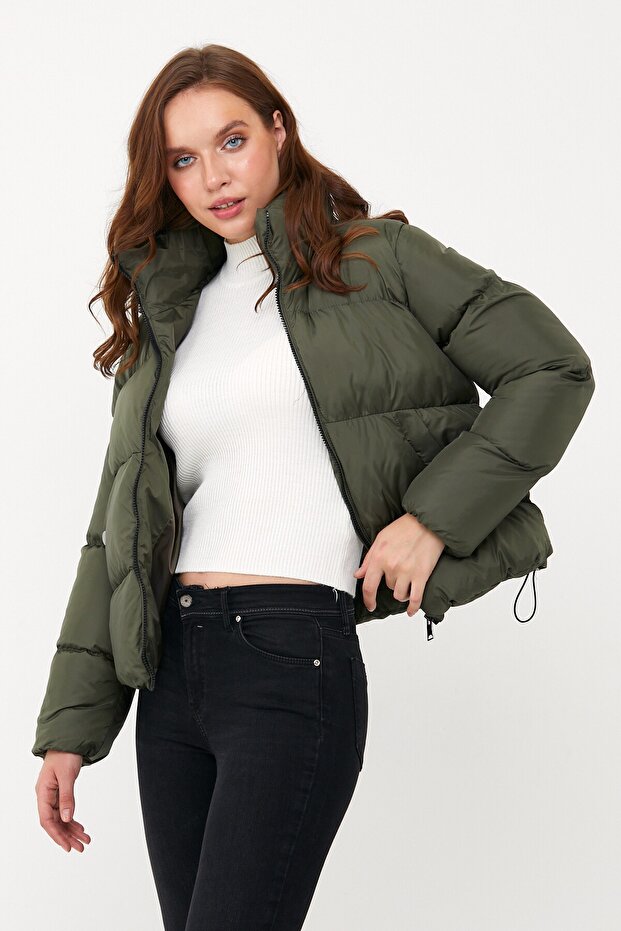 Kadın Haki Oversize Şişme Mont - 8