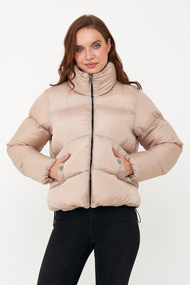 Kadın Bej Oversize Şişme Mont - 4