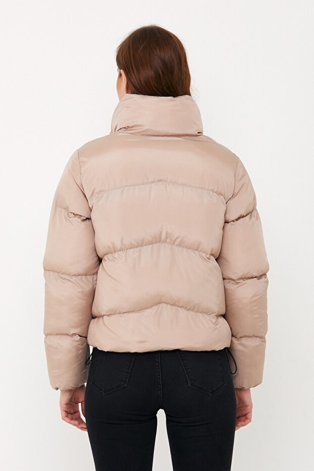 Kadın Bej Oversize Şişme Mont - 5