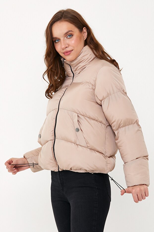 Kadın Bej Oversize Şişme Mont - 7