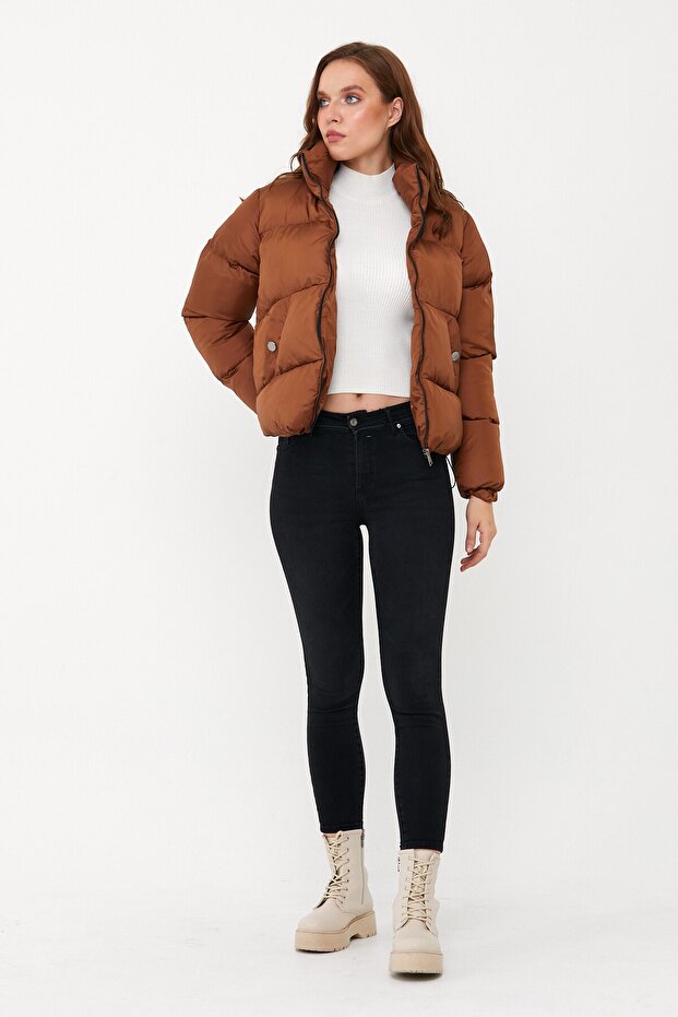 Kadın Taba Oversize Şişme Mont - 5