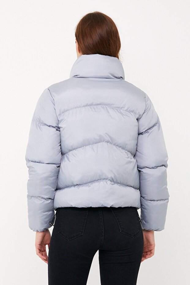 Kadın Gri Oversize Şişme Mont - 6