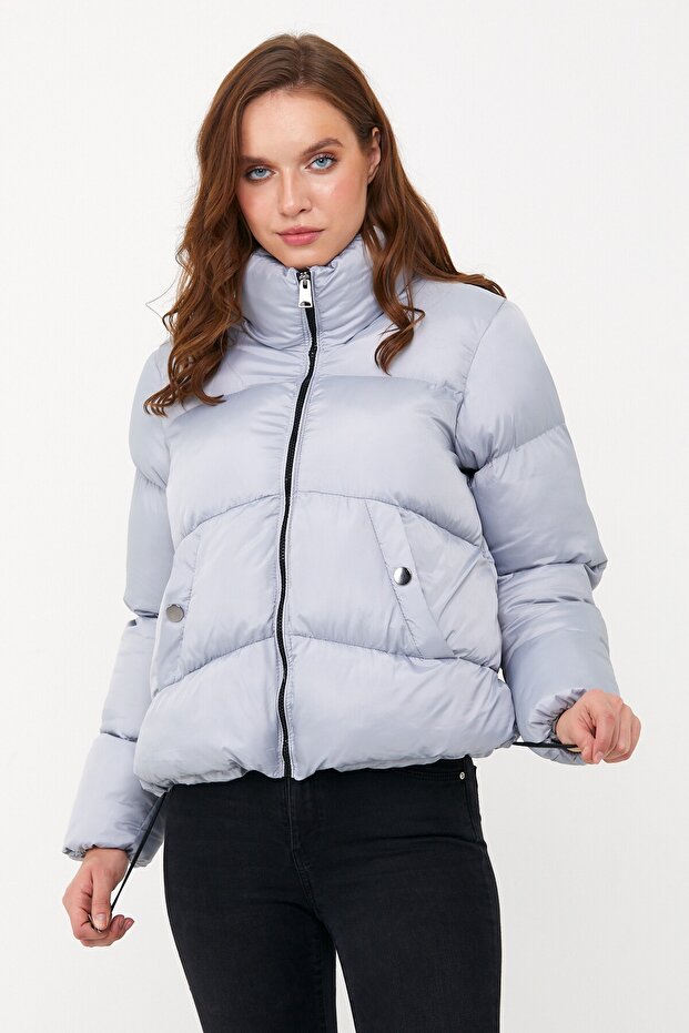 Kadın Gri Oversize Şişme Mont - 9