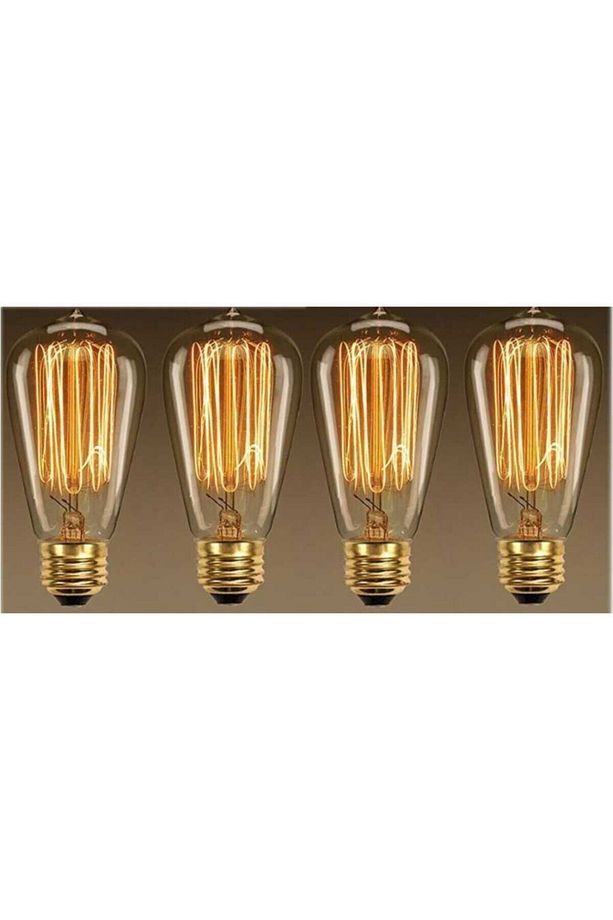 4 Adet Flemanlı Armut St64 Modeli Rustik Ampul 40 Watt E27 Duy Dekoratif Ampül - 1