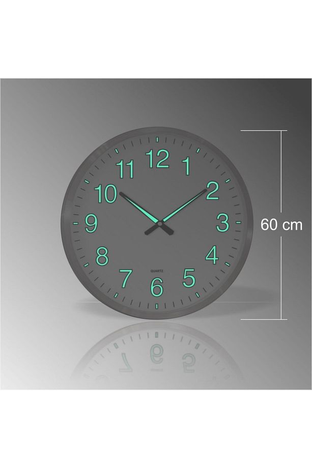 Büyük Dev 60 Cm Ebat Ebadında Aluminyum Çerçeve Gerçek Ön Camlı Gece Görünen Fosforlu Duvar Saati - 3