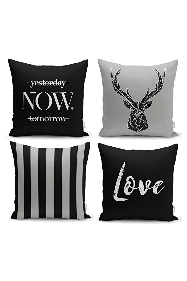 Special Design Throw Pillow Set of 4 Throw Pillow Covers with Deer on Black and Gray Floor