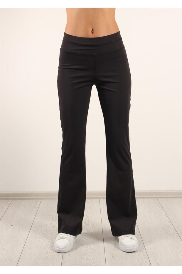 Flared Polyviscose Scuba Fabric Women's Black Leggings