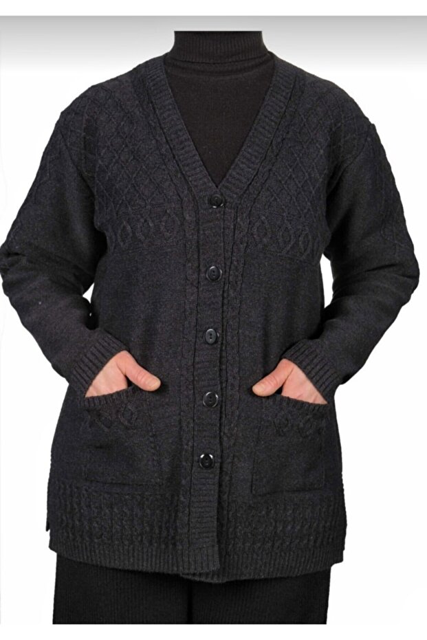 Buttoned Pocket Smoked Winter Wool Mother Cardigan