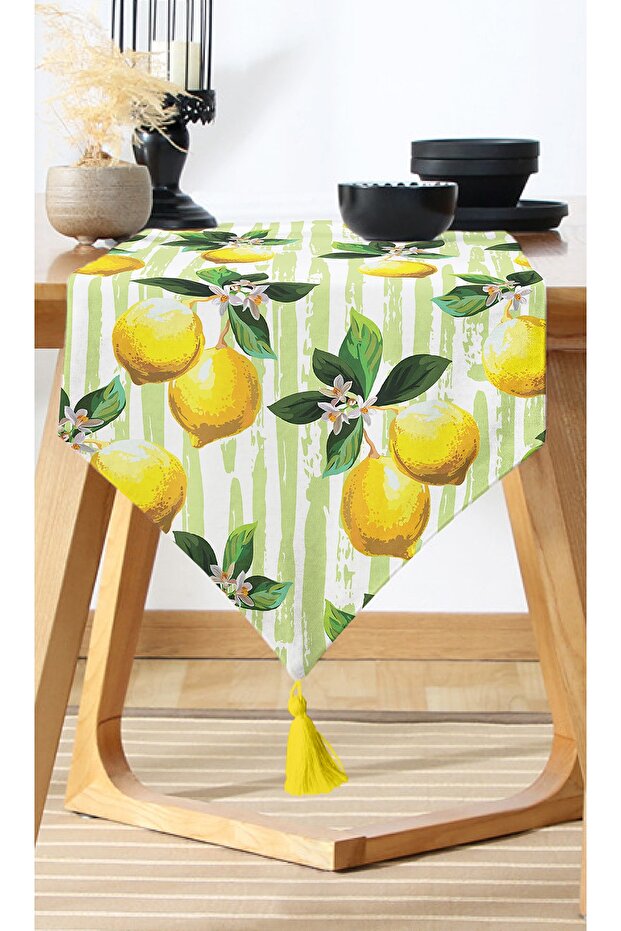 3D Lemon Pattern Digital Printed Runner with Green Background - 1