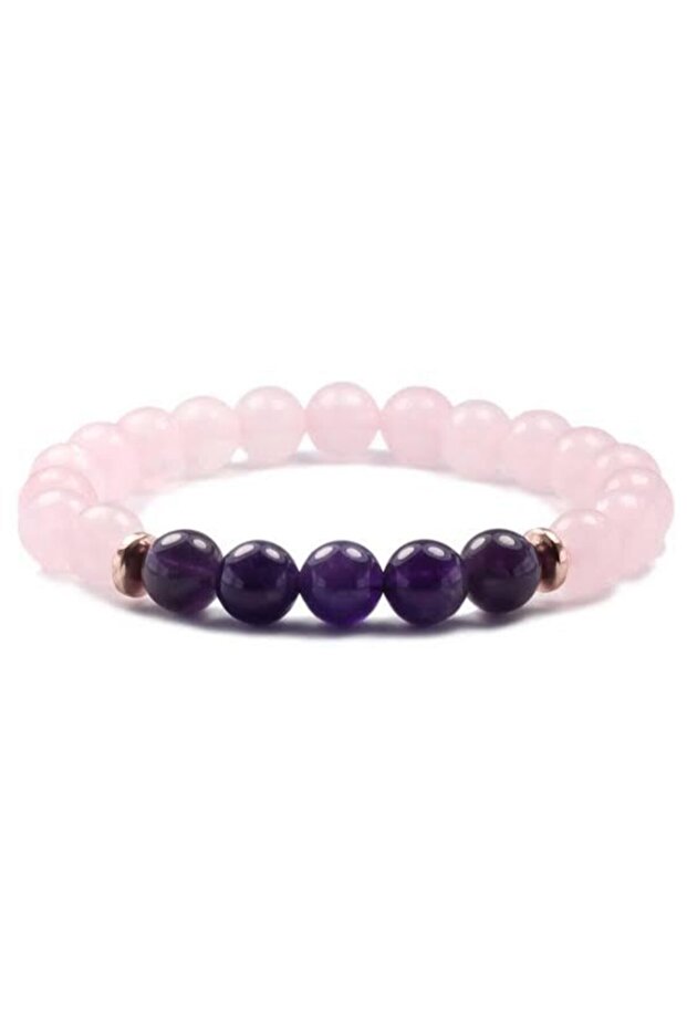 Amethyst - Pink Quartz Natural Stone Bracelet 8 Mm
