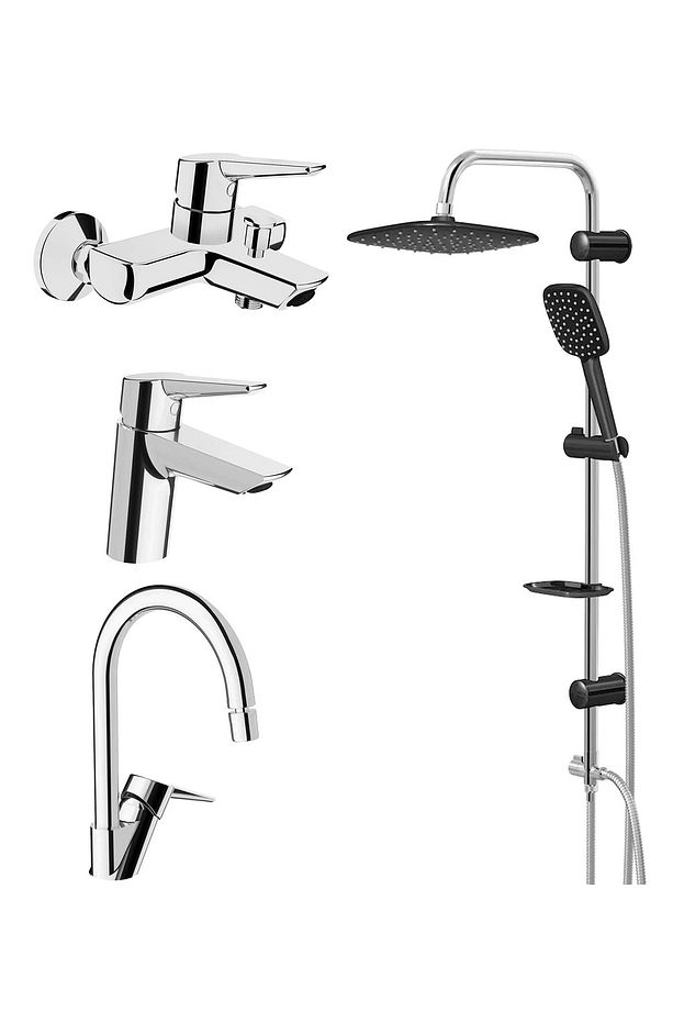 Solid S Lavabo, Banyo, Eviye Batarya Ve Valtemo Tepe Duş Seti Vs-5280 - 1