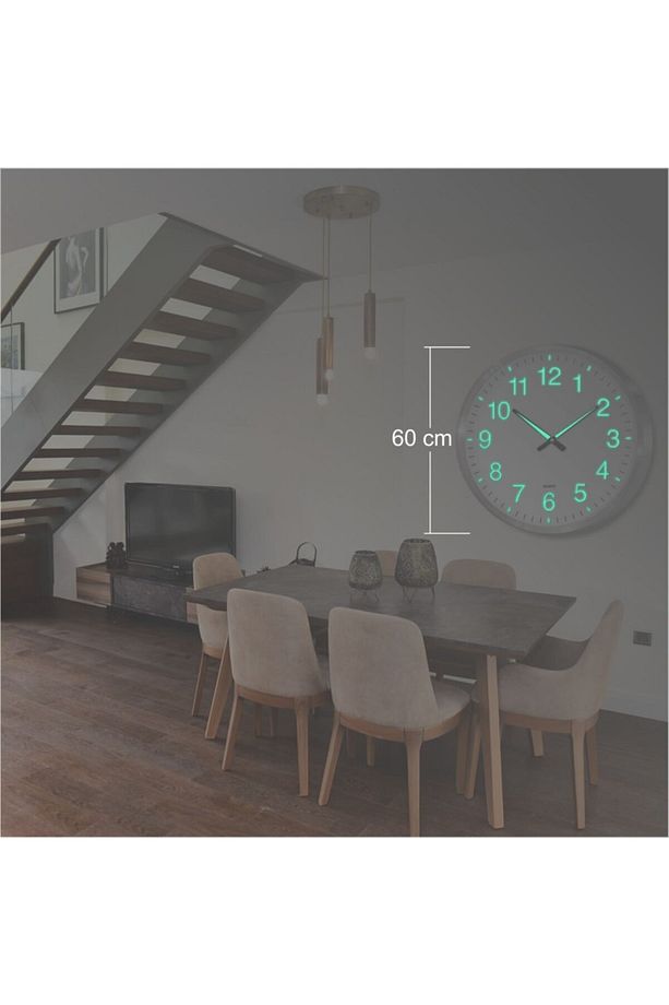 Büyük Dev 60 Cm Ebat Ebadında Aluminyum Çerçeve Gerçek Ön Camlı Gece Görünen Fosforlu Duvar Saati - 2