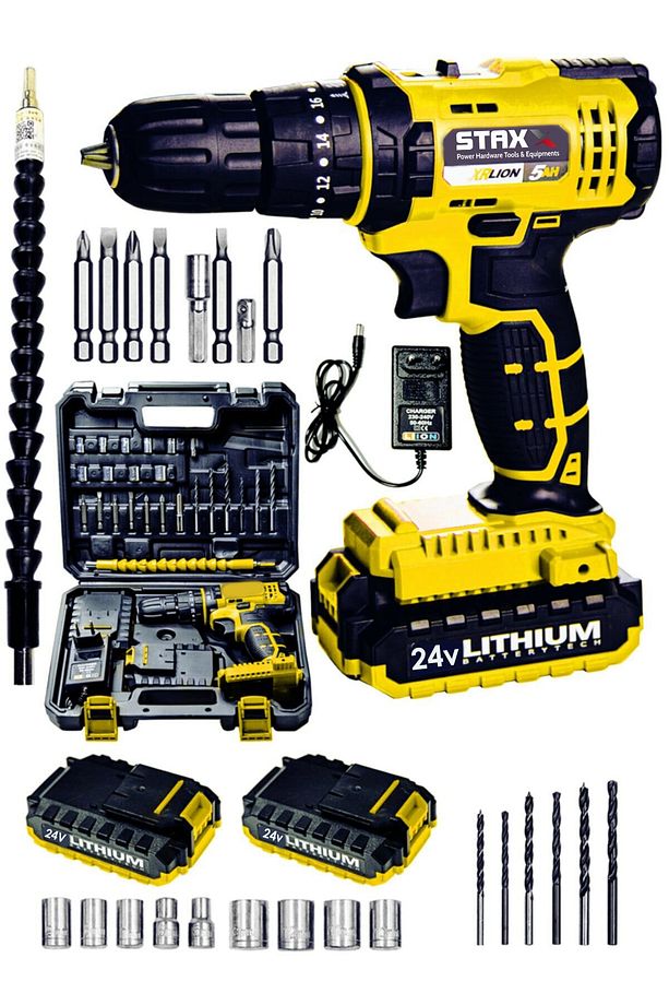 24 V 5 Ah Darbeli Metal Dişli Şanzuman Çift Akülü Şarjlı Vidalama Matkap Çantalı Set - 2