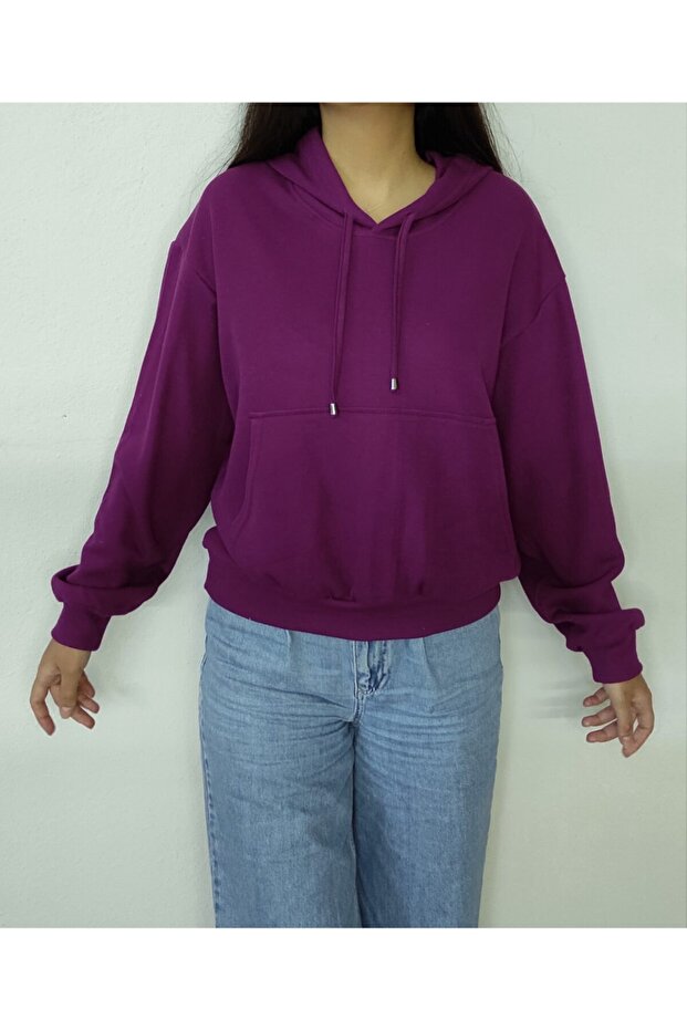 Women's Plum Ribbed Oversize Hooded Sweatshirt