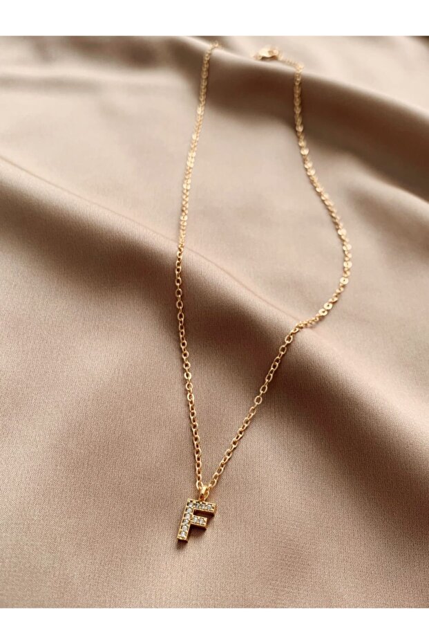 Zircon Stone Minimal Gold Letter F Necklace