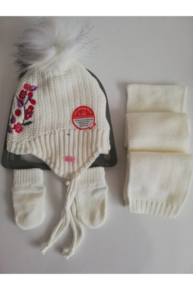 Baby Girl Scarf Beanie Gloves Triple Set K2150-04-010 0-18 Months