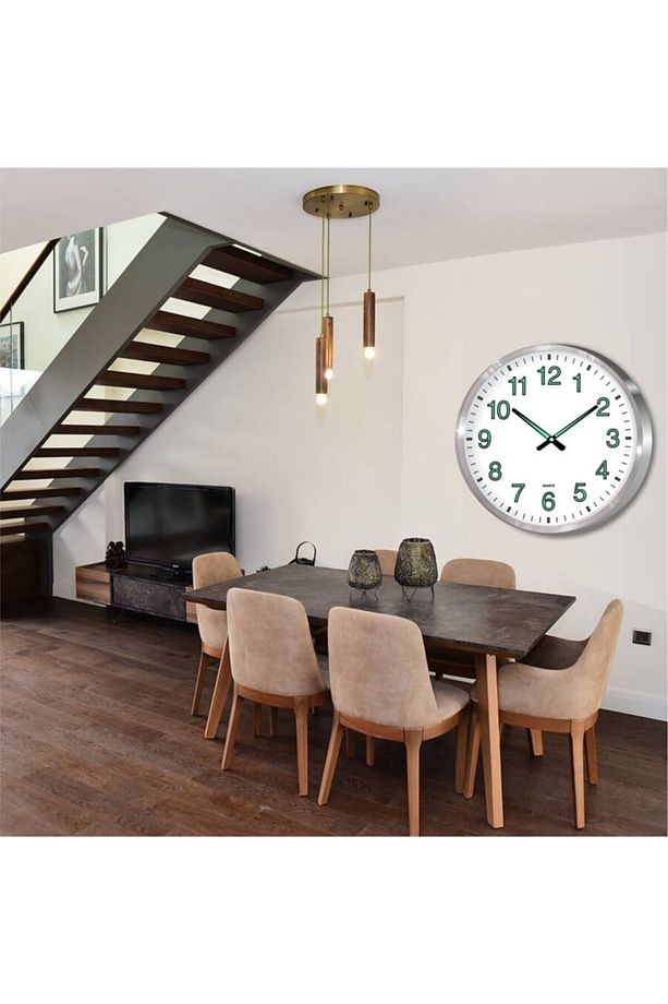 Büyük Dev 60 Cm Ebat Ebadında Aluminyum Çerçeve Gerçek Ön Camlı Gece Görünen Fosforlu Duvar Saati - 4